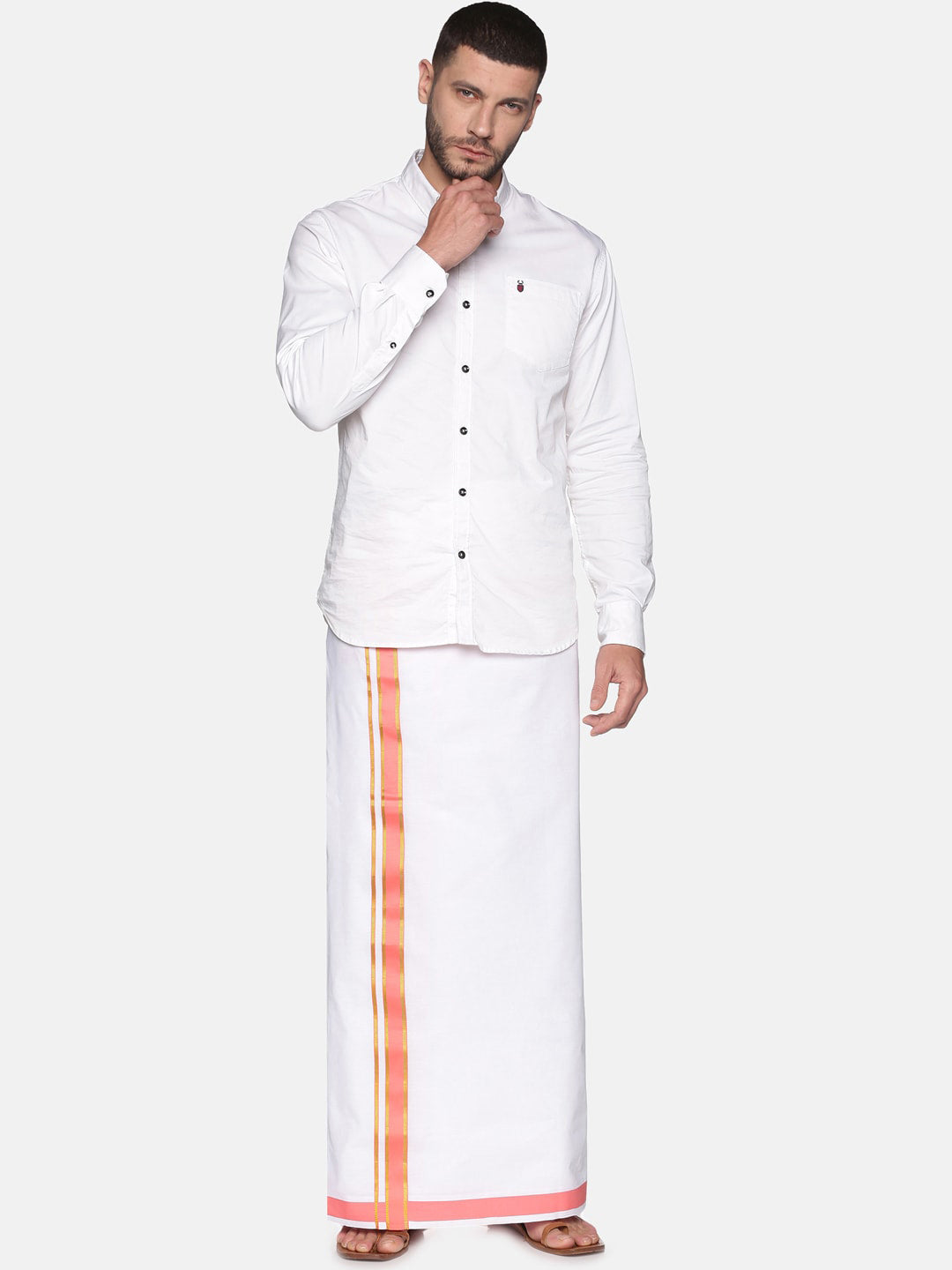 Sethukrishna Men White & Pink Solid Cotton Dhoti - Distacart