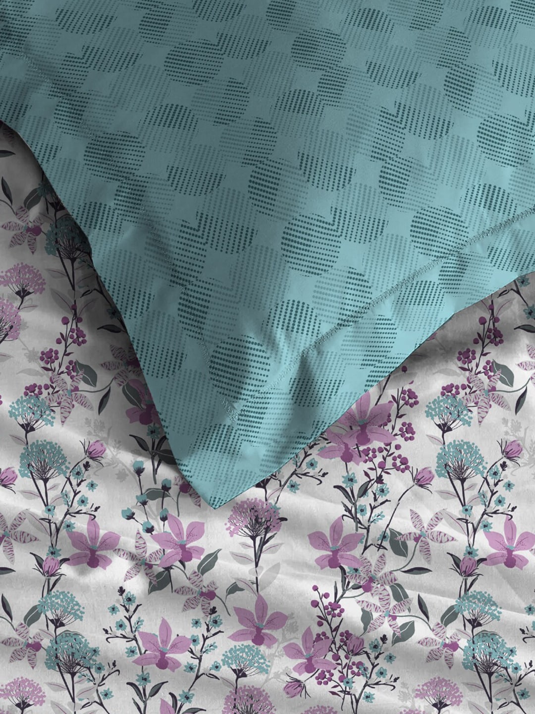 MYTRIDENT Violet White Floral Cotton 144 TC Queen Bedsheet With 2 Pillow Covers - Distacart