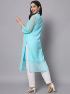 HERE&NOW Women Blue Ethnic Motifs Embroidered Thread Work Georgette Kurta
