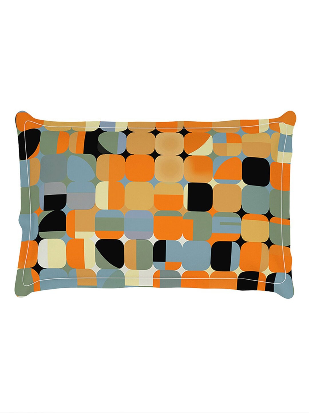Story@home Orange & White Geometric Microfiber 180 TC Bedsheet With Pillow Cover