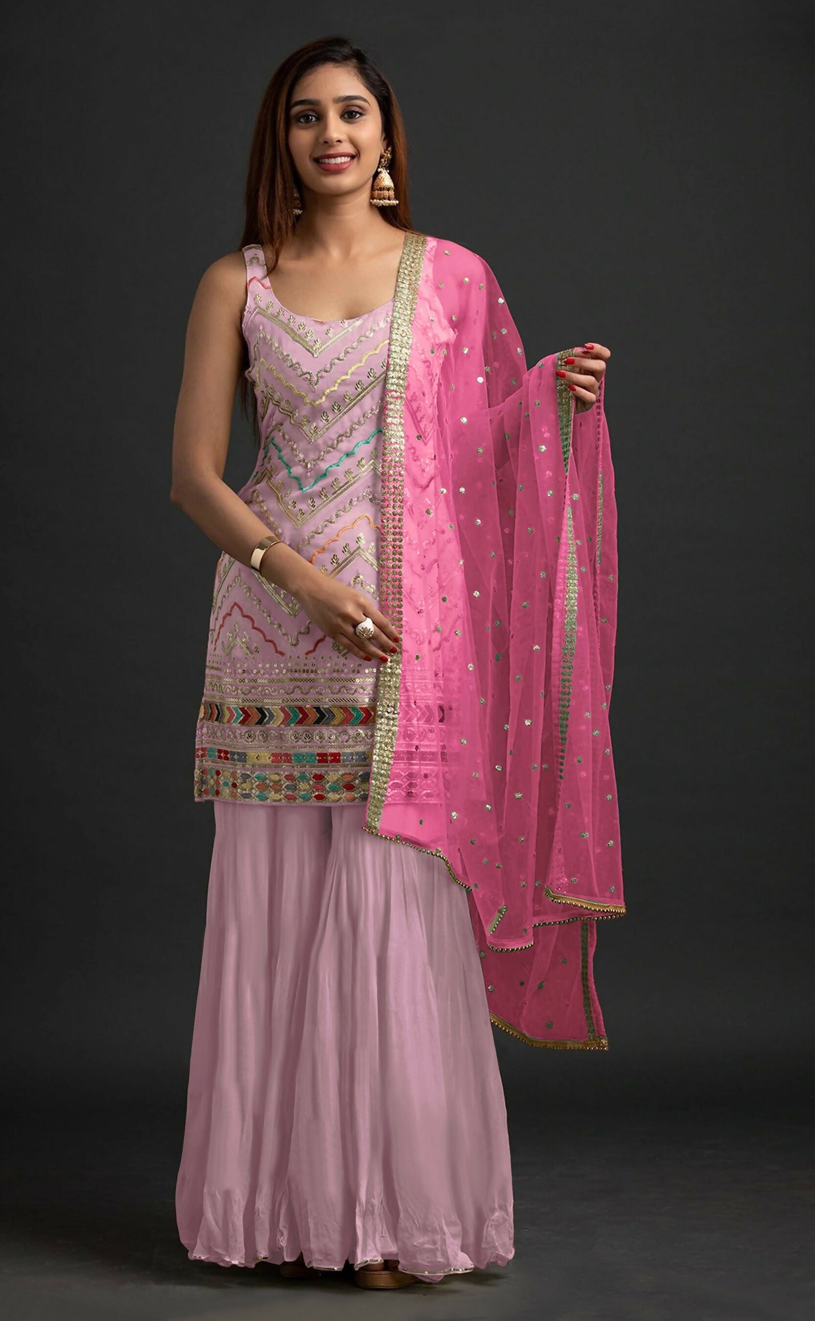 Anaita Pink Georgette Suit with Embroidered Thread & Sequence Work - Distacart