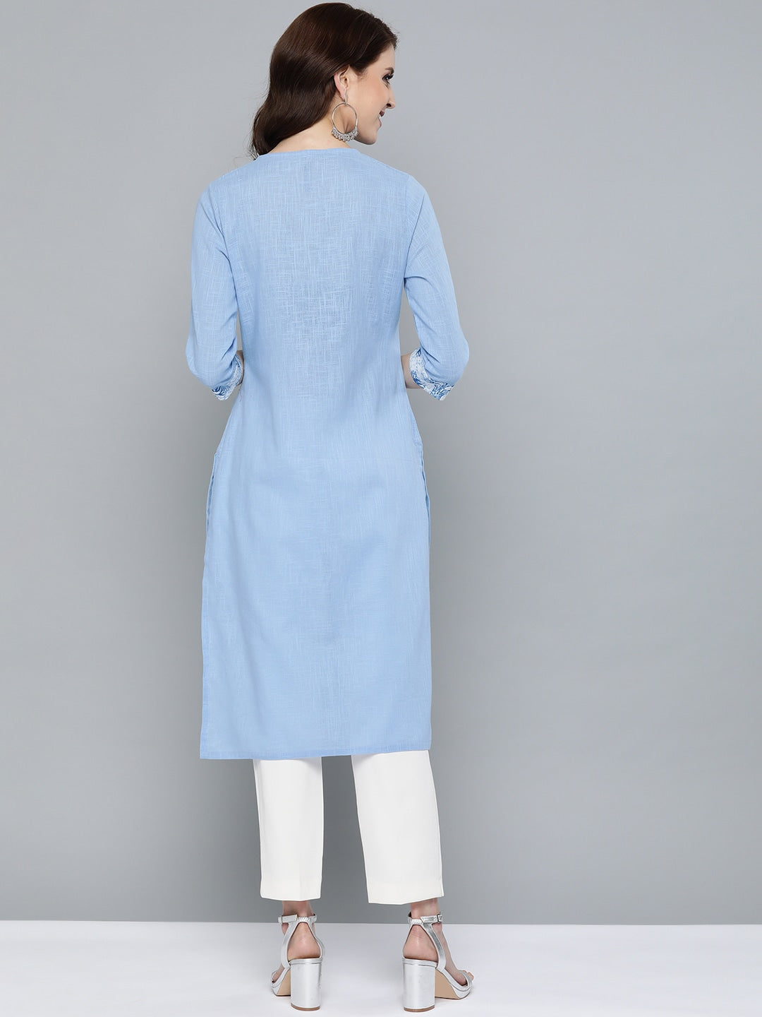 HERE&NOW Women Blue Solid Straight Kurta
