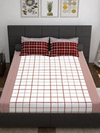 Story@home Maroon & White Geometric 152 TC Queen Bedsheet with 2 Pillow Covers