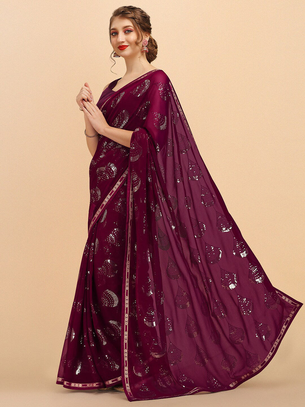 Sangria Women Burgundy Sarees - Distacart