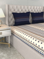 MYTRIDENT Multicoloured Blue Geometric 120 TC Cotton 1 Queen Bedsheet with 2 Pillow Covers