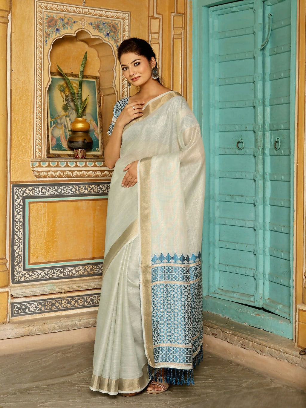 Shree Shyam Fashion Sky Blueline Saree - Distacart