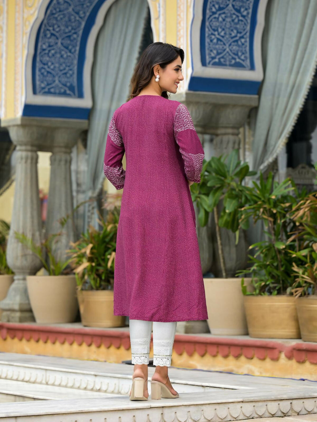 Juniper Women's Wine Beautiful Printed Liva Rayon A-Lined Kurta For Women