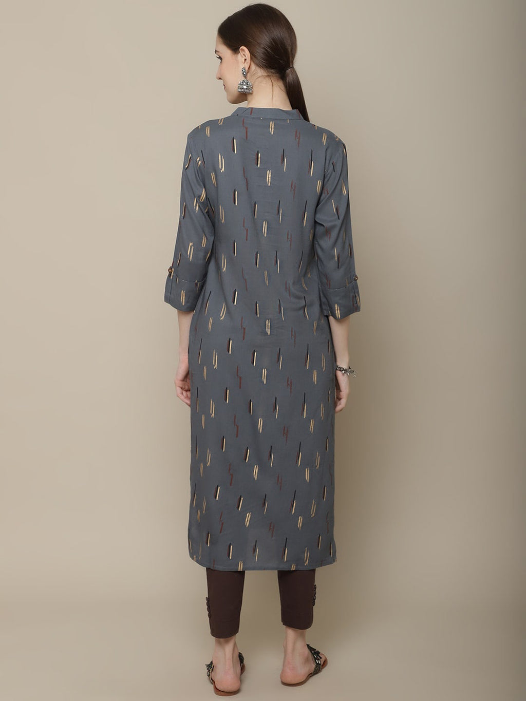 Sangria Women Charcoal & Beige Printed Kurta