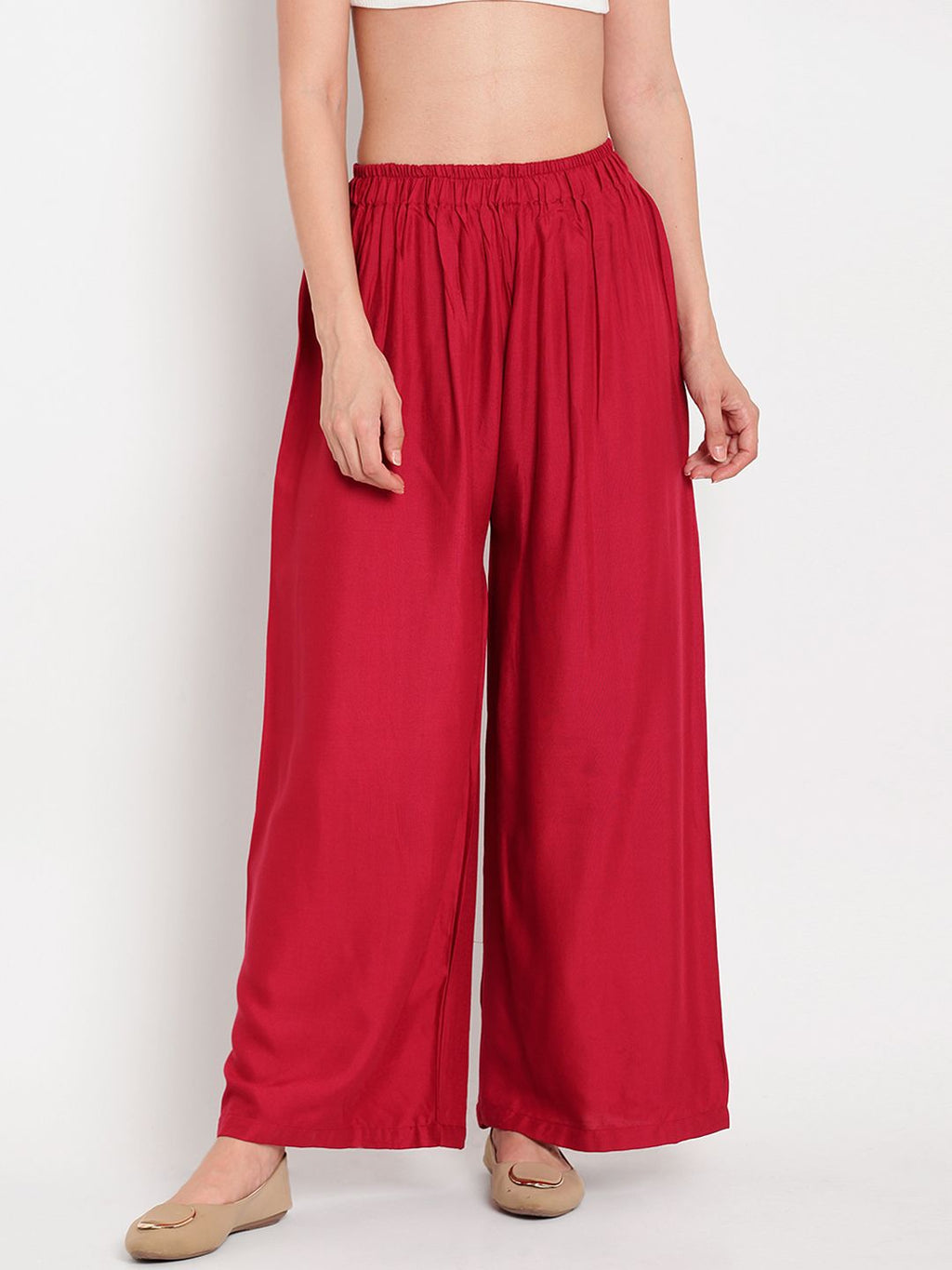 TAG 7 Women Pack Of 2 Black & Maroon Solid Flared Palazzos