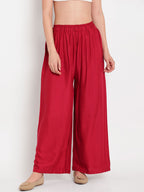 TAG 7 Women Pack Of 2 Black & Maroon Solid Flared Palazzos