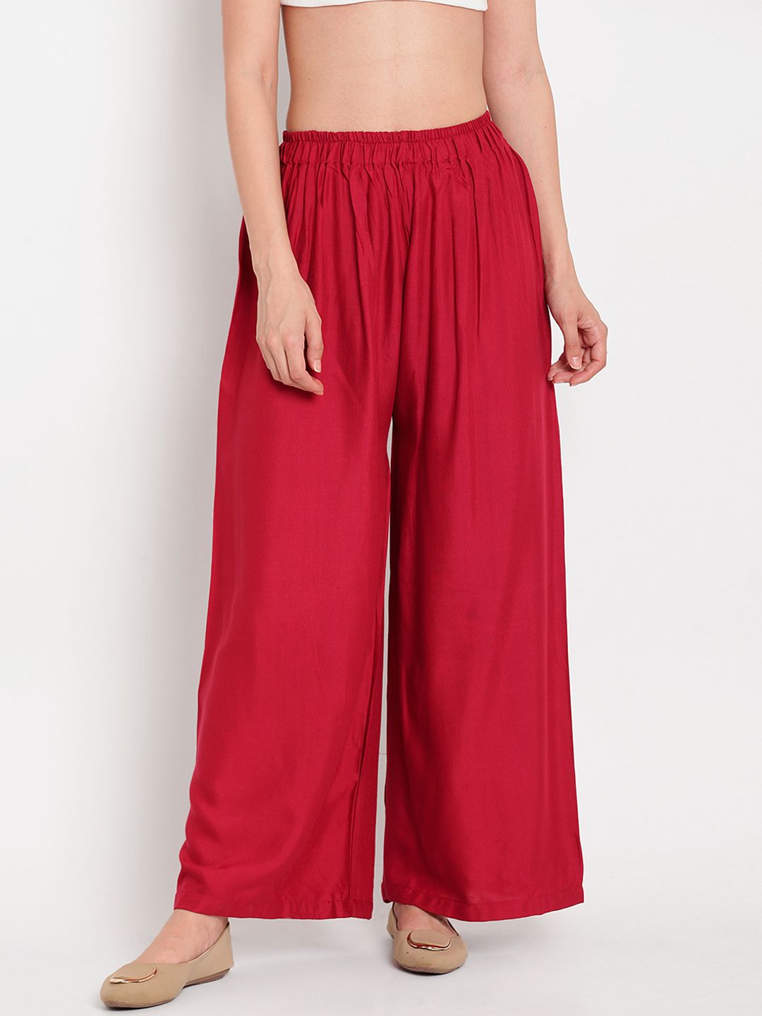 TAG 7 Women Pack Of 2 Black & Maroon Solid Flared Palazzos