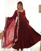 Joban Fashion Maroon Kurta Set Chanderi Sequence Embroidery Work - Distacart