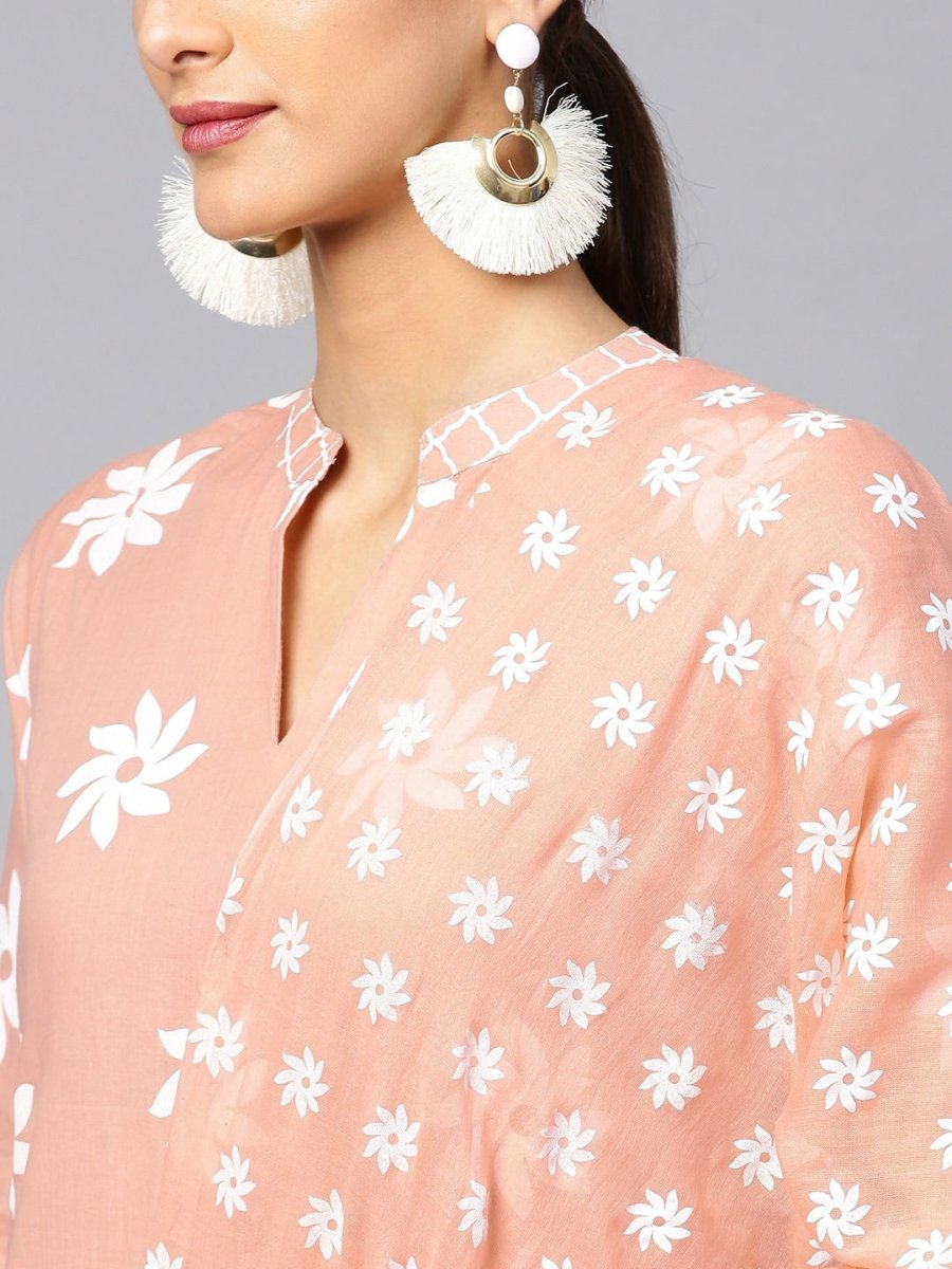Aks Floral Printed Pure Cotton Straight Kurta With Palazzos & Dupatta