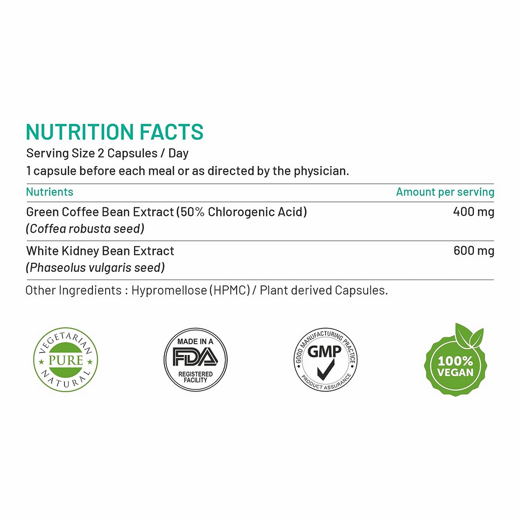 Bliss Welness Green Coffee Bean Extract White Kidney Bean Extract Capsules - Distacart