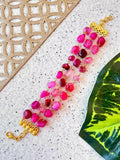 Joban Fashion Pink Brass Natural Stone Three Layered Bracelet - Distacart