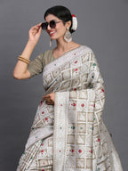 Shree Shyam Fashion Linen Cotton Beige Saree - Distacart