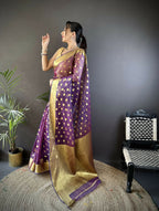 Joban Fashion Purple Polka-Dot Zari Woven Organza Silk Banarasi Silk Saree - Distacart