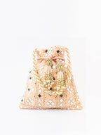 NR By Nidhi Rathi Peach-Coloured & White Embroidered Potli Clutch - Distacart