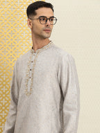 House of Pataudi Men Floral Printed Mandarin Collar Jashn Kurta