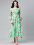 Souchii Sea Green Floral Chiffon Maxi Dress - Distacart