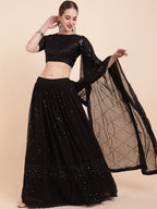Sangria Black Embellished Sequinned Pure Georgette Lehenga Saree - Distacart