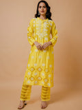 HOUSE OF KARI Floral Embroidered Chanderi Silk Chikankari Kurta