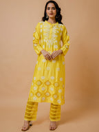 HOUSE OF KARI Floral Embroidered Chanderi Silk Chikankari Kurta
