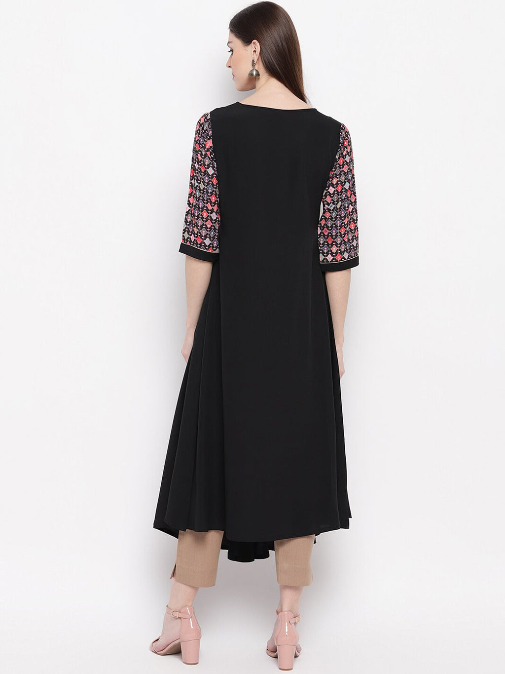 Janasya Black Geometric Yoke Design Crepe Anarkali Kurta - Distacart