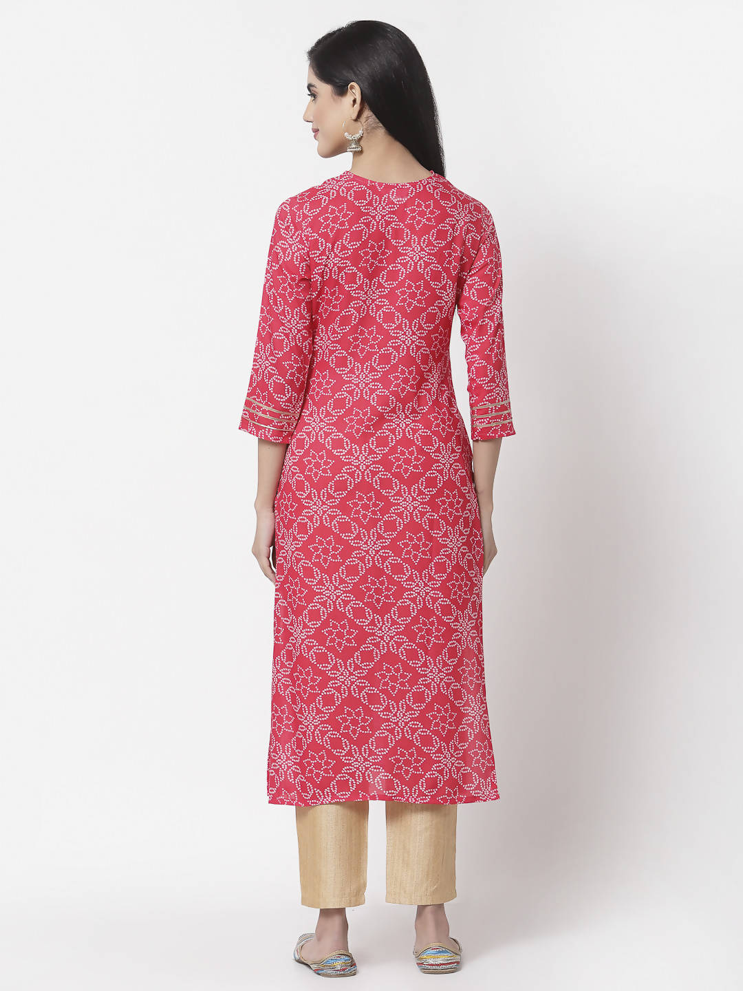 Myshka Women Red Viscose Printed 3/4 Sleeve Round Neck Kurta