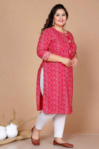 Miravan Women's Plus Size Pink Bandhani Pakistani Straight Kurti