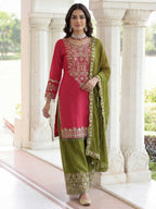 Teeya Creation Rani Chinon Silk Designer Wedding Wear Embroidery Work Palazzo - Distacart