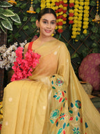 Shree Shyam Fashion Linen Cotton Yellow Saree - Distacart