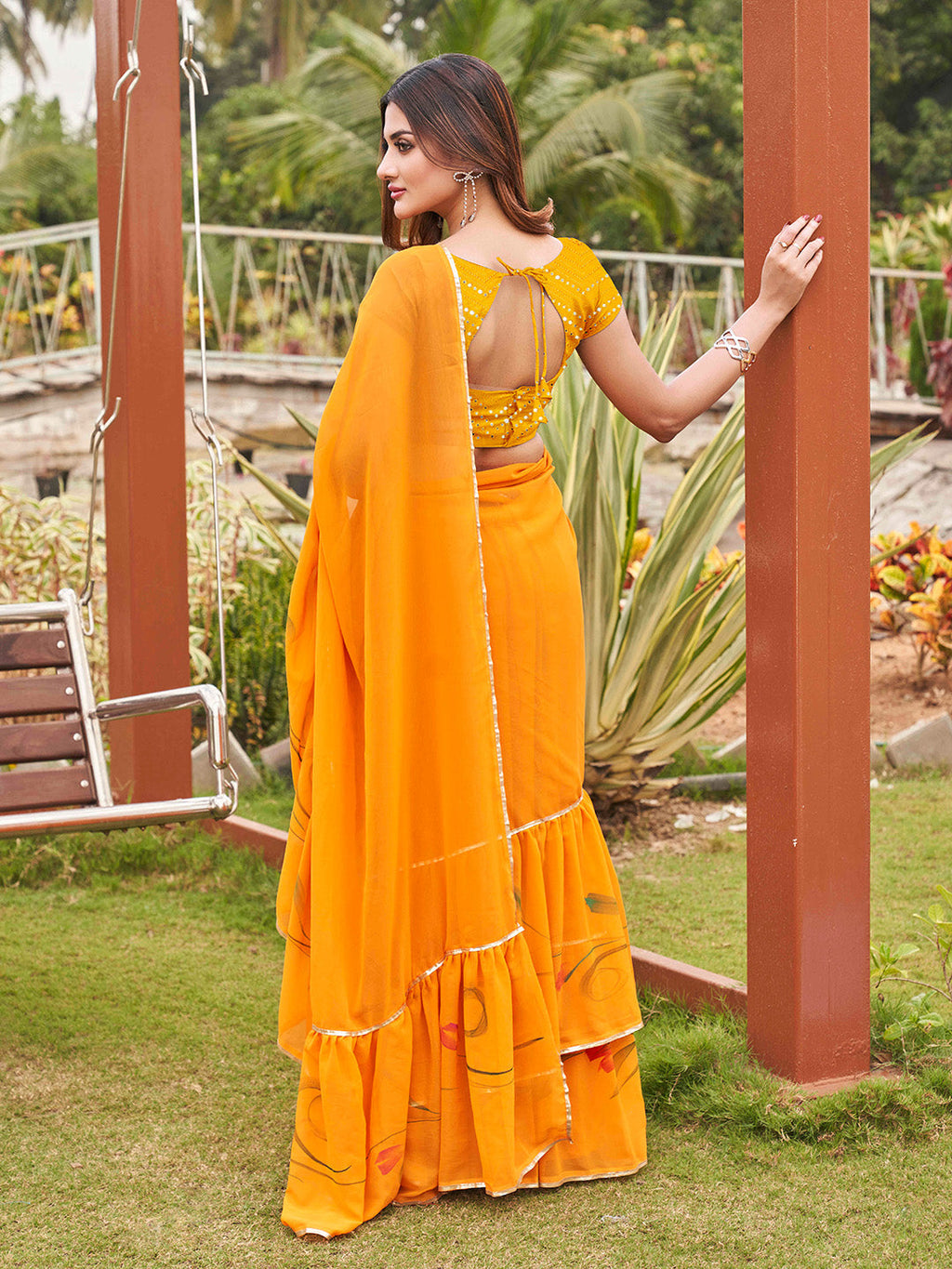 Tikhi Imli Mustard Yellow Gotta Patti Ruffles Saree - Distacart