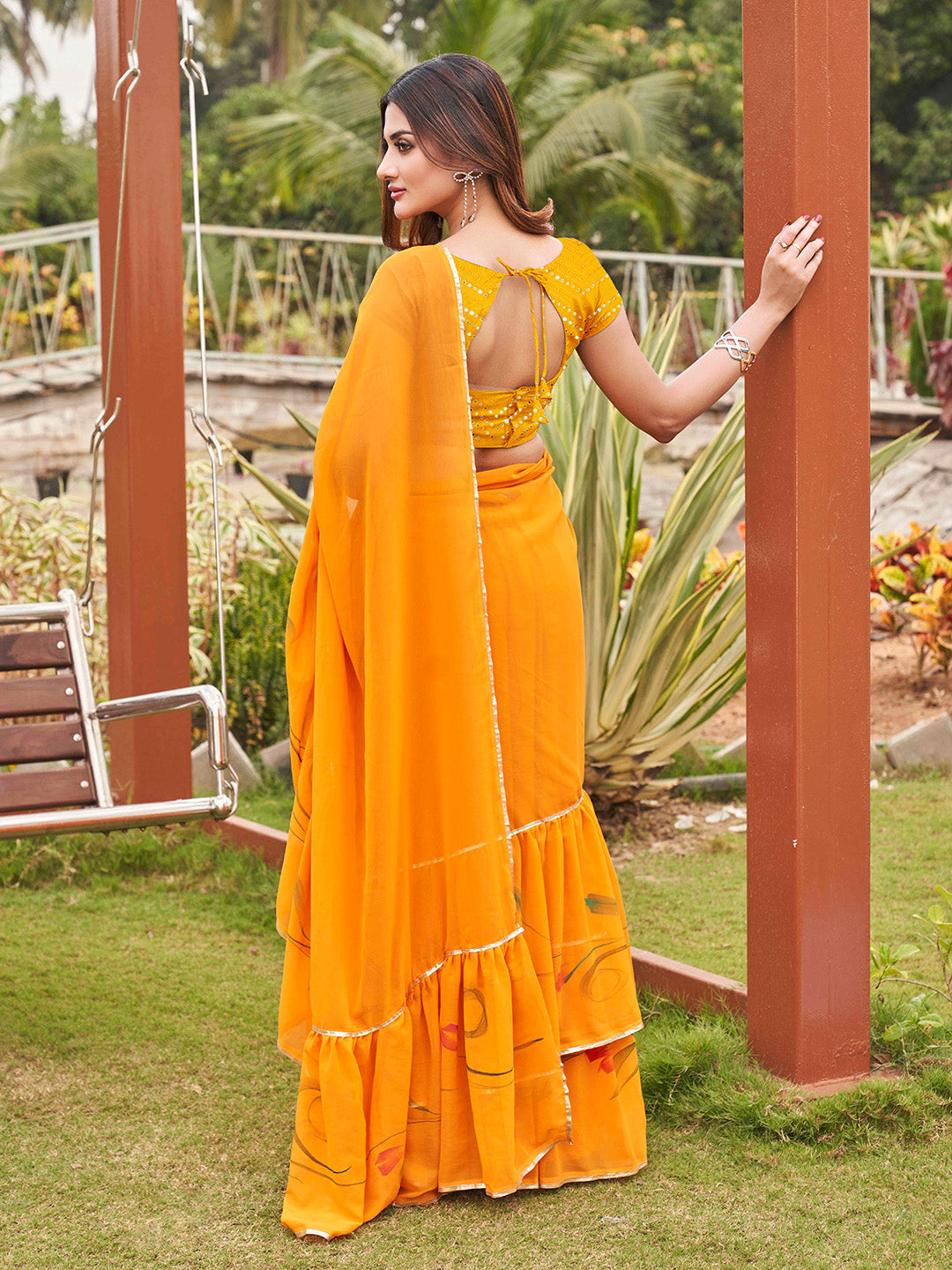 Tikhi Imli Mustard Yellow Gotta Patti Ruffles Saree - Distacart