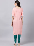Souchii Women Peach-Coloured & Blue Ethnic Motifs Yoke Design Thread Work Pastels Kurta - Distacart