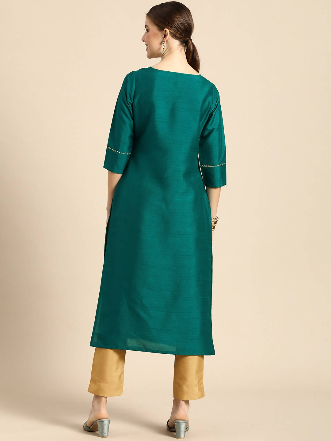 Janasya Green Regular Kurta with Trousers - Distacart