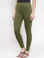 TAG 7 Women Olive Green Solid Ankle-Length Leggings