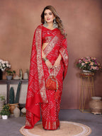 Aastha Fashion Red Pure Dola Silk Handmade Original Bandhej Saree - Distacart
