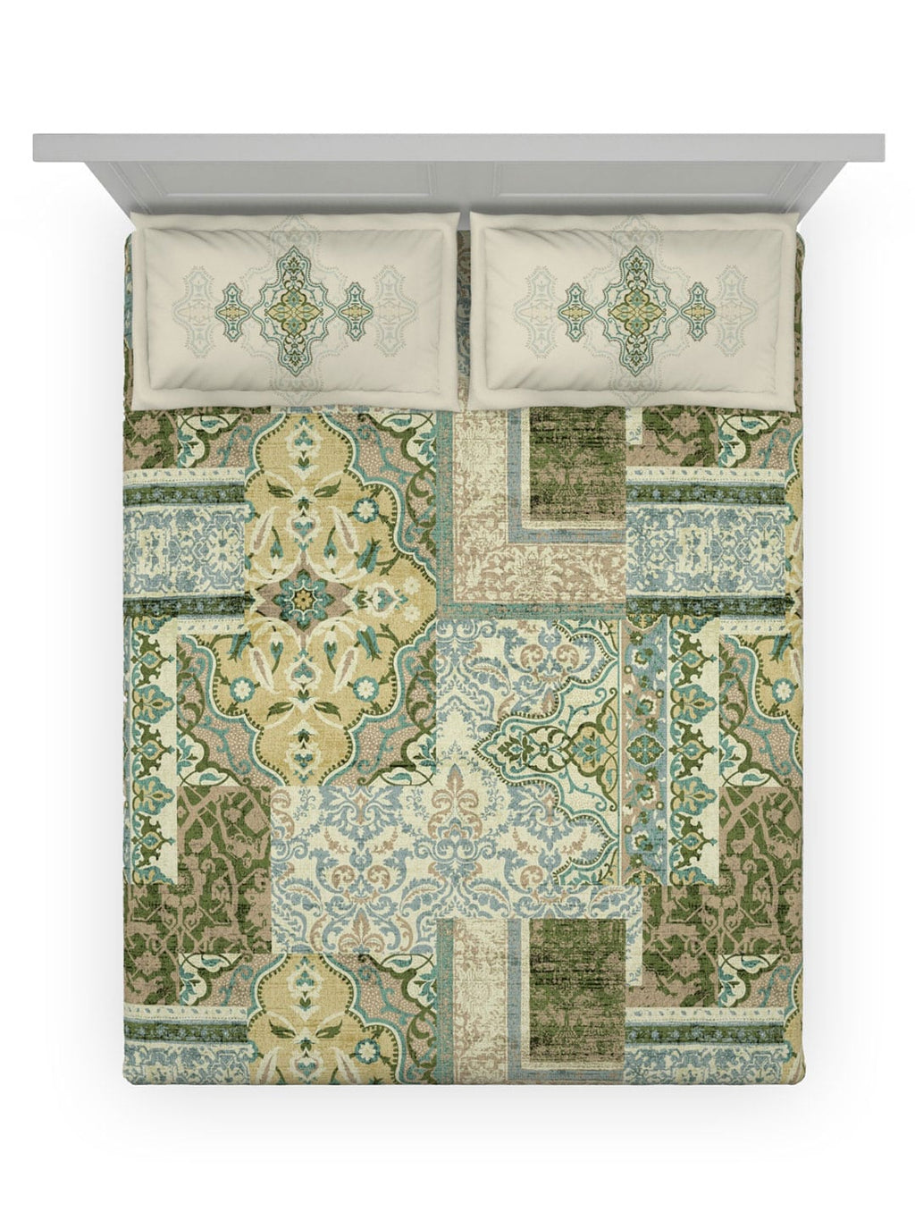 DDecor Green & White Ethnic Motifs Cotton 140 TC King Bedsheet with 2 Pillow Covers - Distacart
