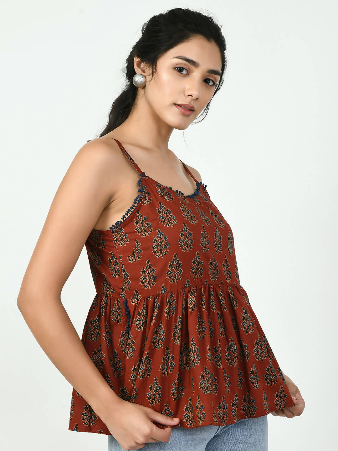 Myshka Women's Rust Ethnic Motifs Printed Top