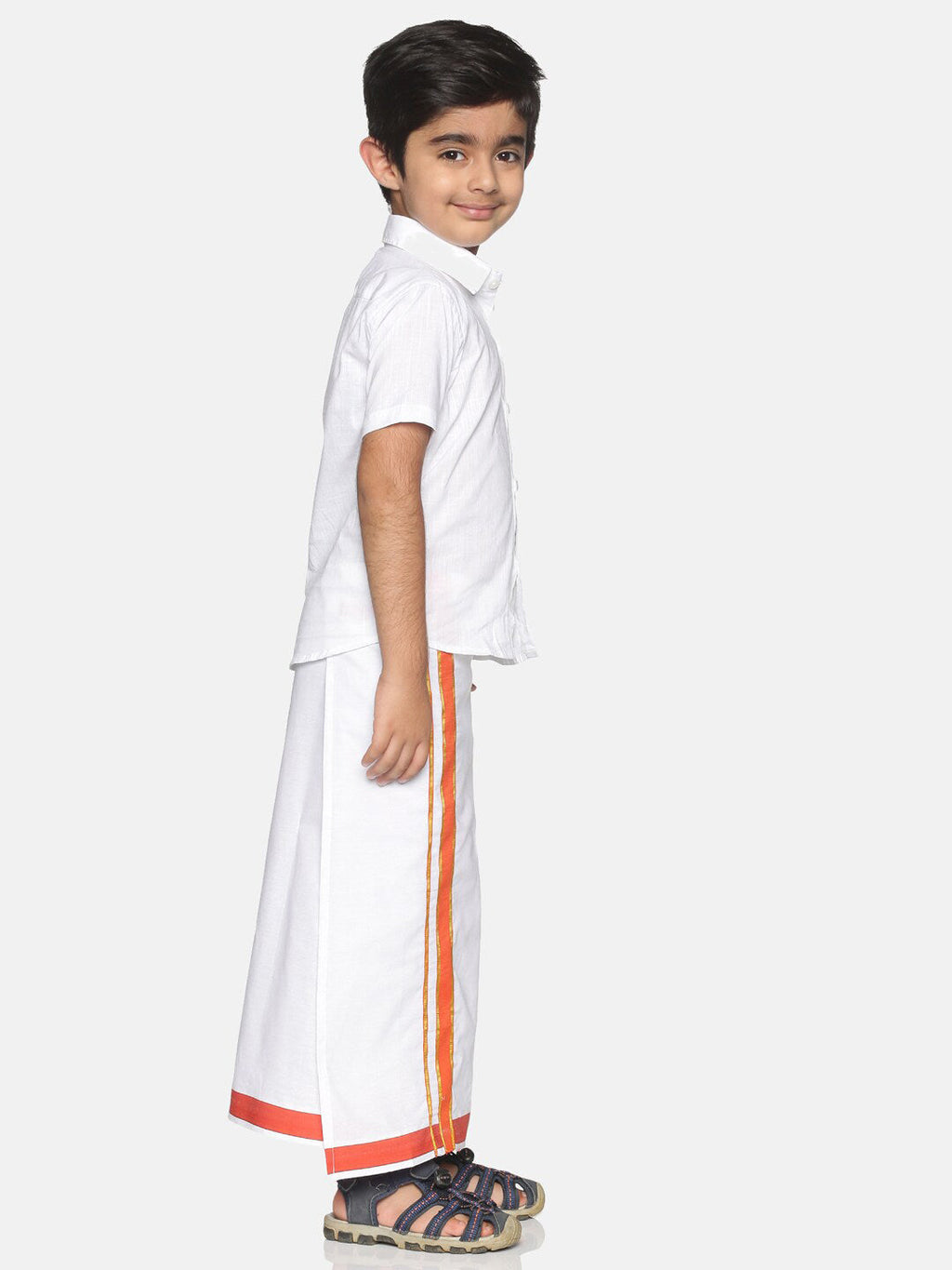 Sethukrishna Boys White Pure Cotton Solid Shirt and Veshti Set