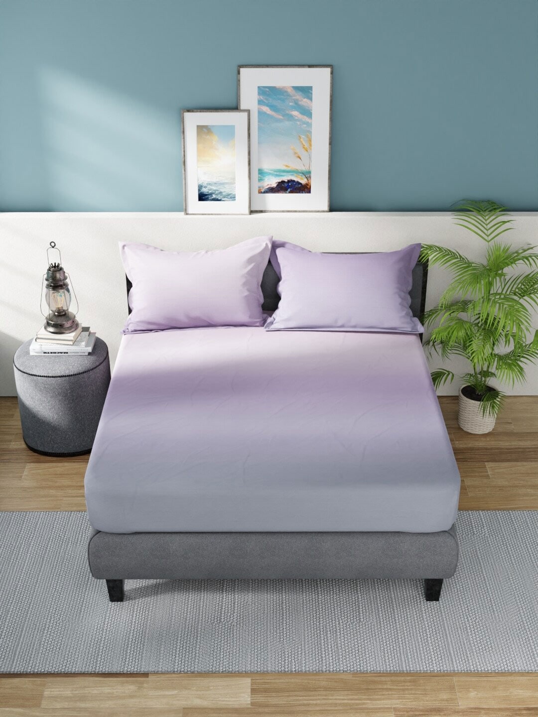 Nautica Bradford Purple & Mauve 160 TC Pure Cotton King Bedsheet & 2 Pillow Covers