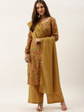 All About You Women Brown Floral Print Straight Cotton Kurta with Palazzos & Dupatta