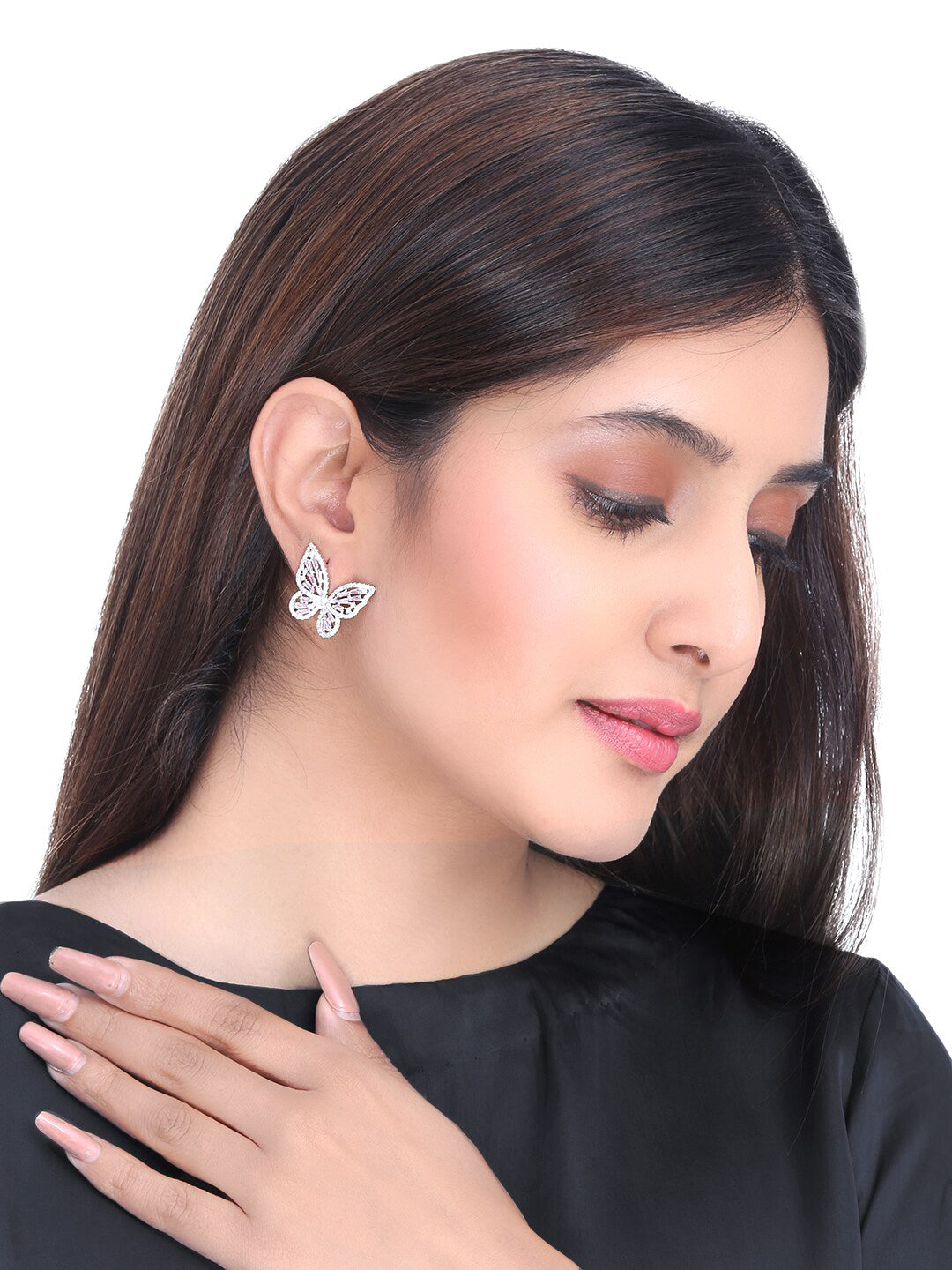 Yellow Chimes Silver-Toned & Pink Quirky Butterfly Studs Earrings - Distacart