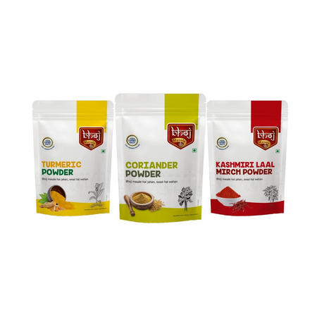 Bhoj Masale Haldi,Dhaniya And Kashmiri Lal Mirch Powder Combo Pack