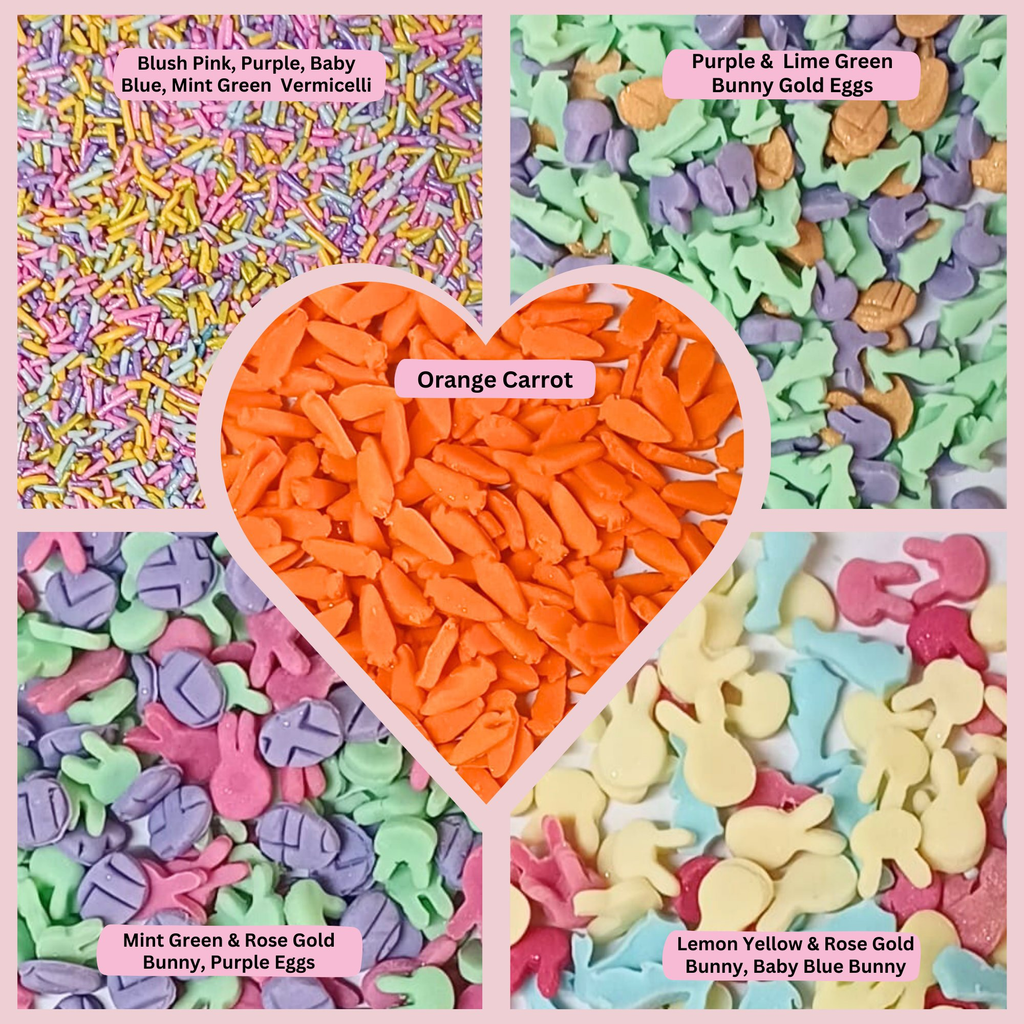 confect easter sprinkles edible mix pink yellow red silver and green vermicelli and easter bunny pack of 5 100gms