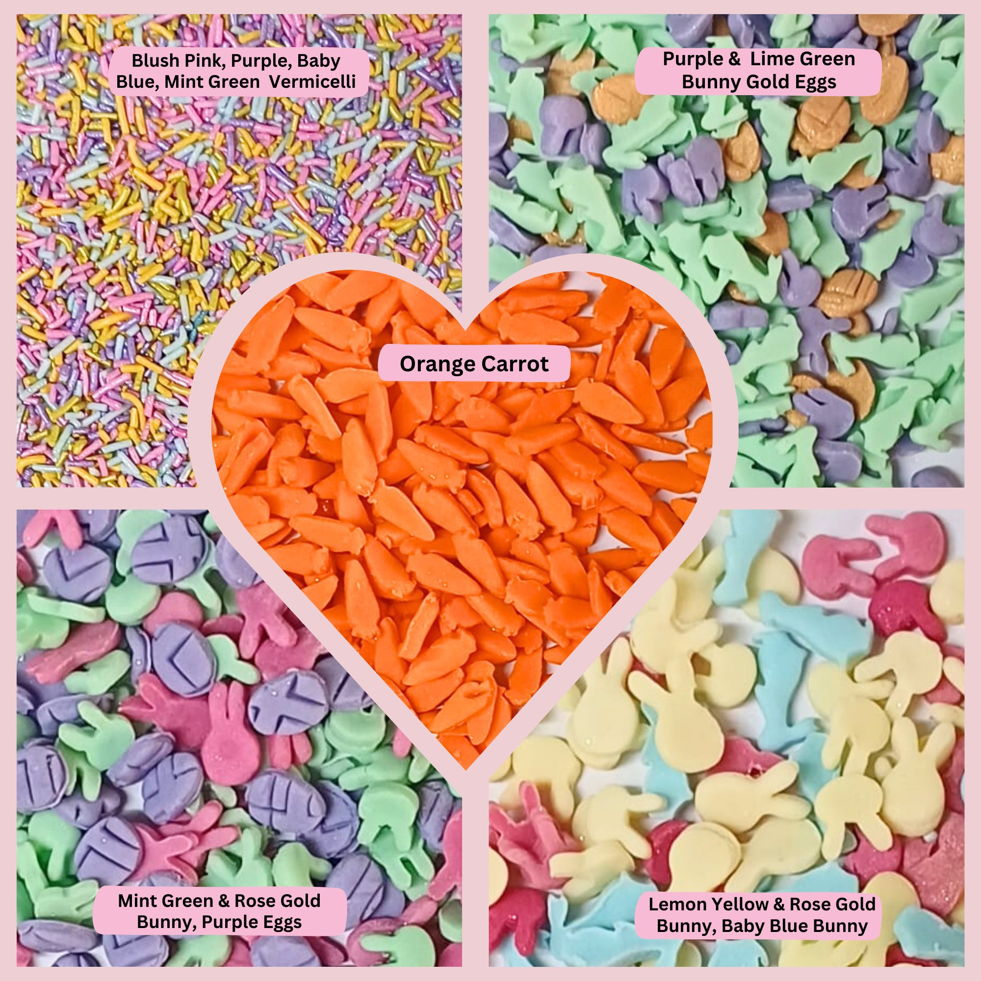 confect easter sprinkles edible mix pink yellow red silver and green vermicelli and easter bunny pack of 5 100gms