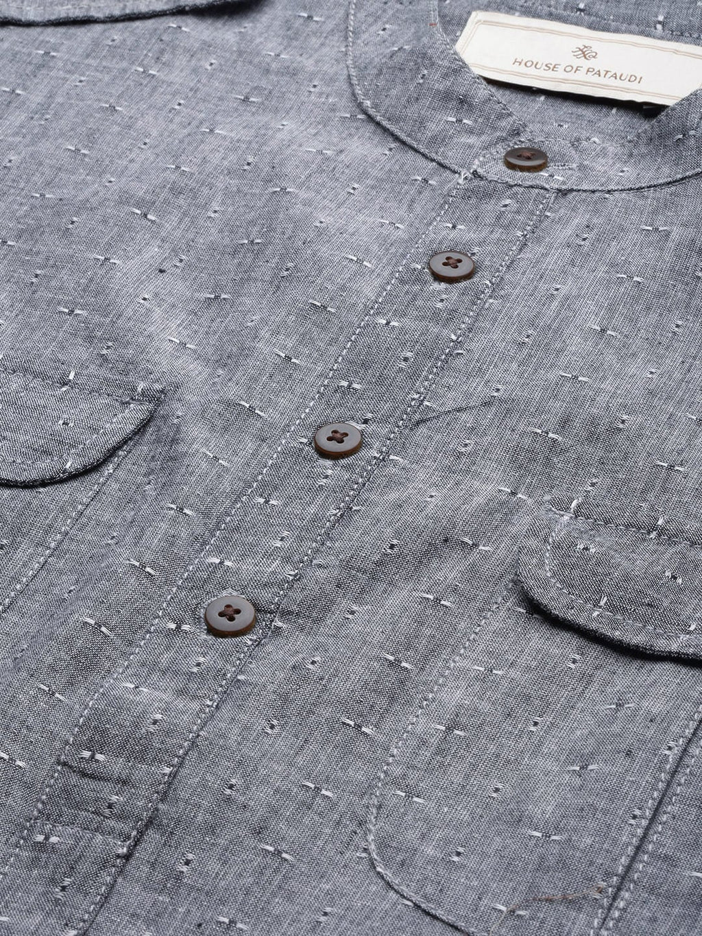 House of Pataudi Men Grey Solid Roll Up Sleeved Pathani Kurta