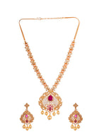 Saraf RS Jewellery Gold-Plated White & Pink American Diamond Studded & Beaded Handcrafted Jewellery Set - Distacart