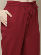 Sangria Women Maroon Floral Printed Pure Cotton Straight Kurta with Trousers